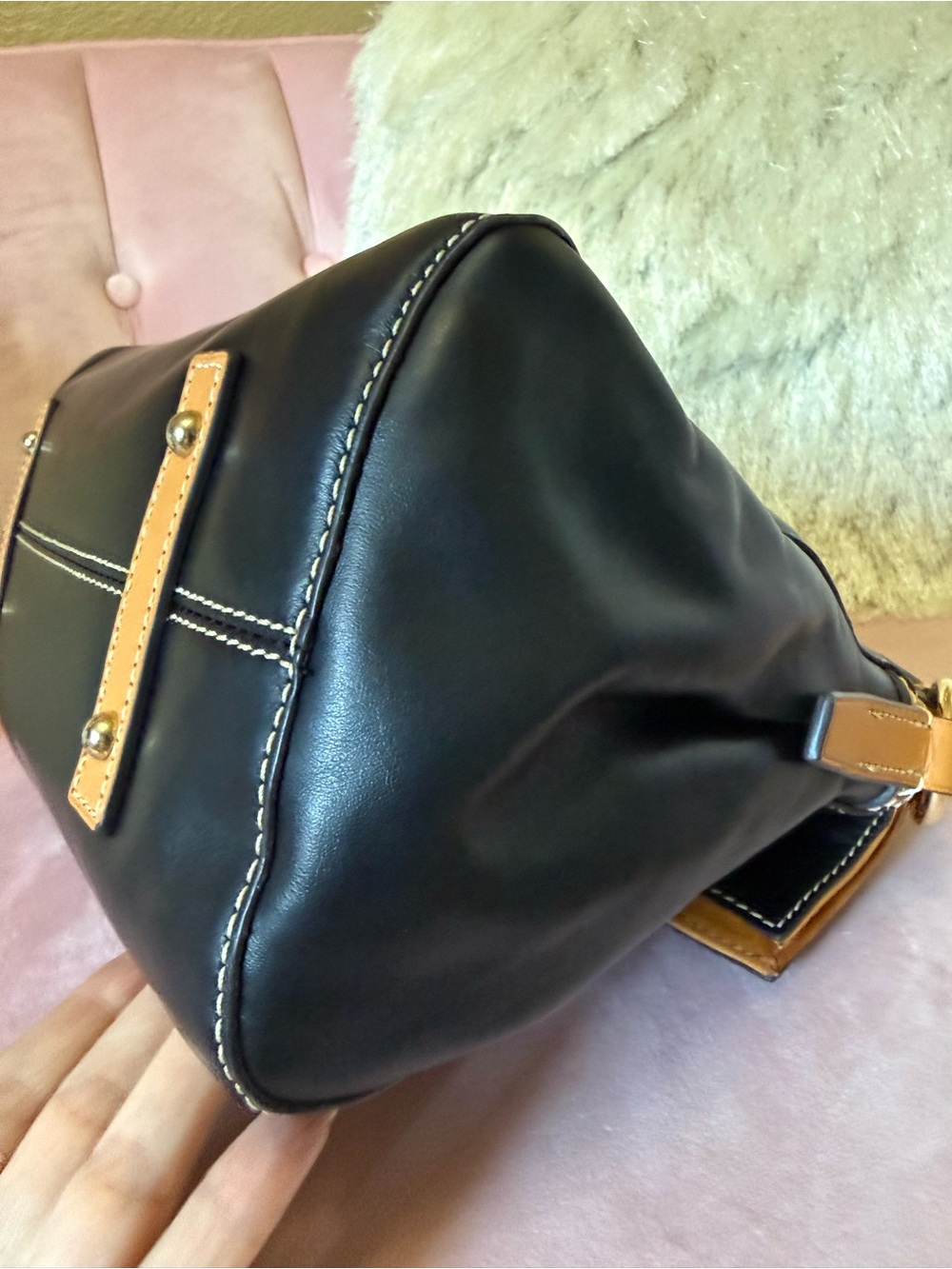 💯Auth! Dooney & Bourke Black & Brown Florentine Leather LIBBY Shoulder Bag - Picture 10 of 15